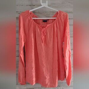 NorthCrest Coral Eyelet Embroidered Peasant Blouse Size S